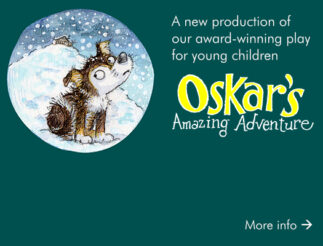 Oskar running down a snowy mountain. Illustration © Lisa Smith