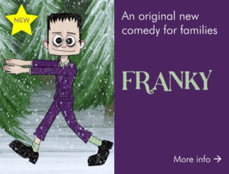 Franky walking in a snow covered woods. Illustration © Della Granger